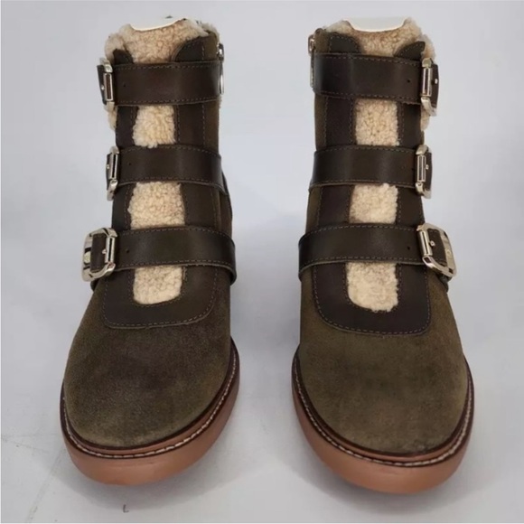 EUC Vince Camuto Women's Olive Green Klerica
Leather Fur Moto Boots Size 7.5 - Picture 8 of 10